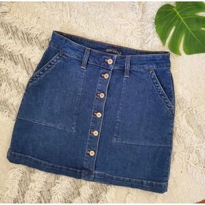 J. Crew High Waist Dark Wash Blue Denim Mini Skirt Button Front Accent Size 4
